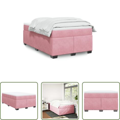 vidaXL Terciopelo rosa -  Cama box spring con colchón terciopelo rosa 120x200 cm