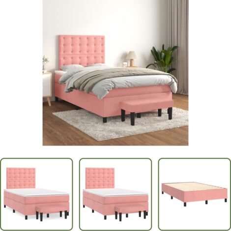 vidaXL Terciopelo rosa -  Cama box spring con colchón terciopelo rosa 120x200 cm
