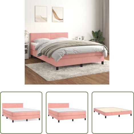 vidaXL Terciopelo rosa -  Cama box spring con colchón terciopelo rosa 140x190 cm