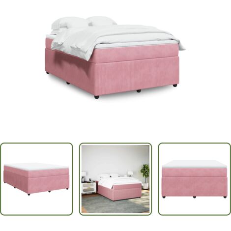 vidaXL Terciopelo rosa -  Cama box spring con colchón terciopelo rosa 140x190 cm