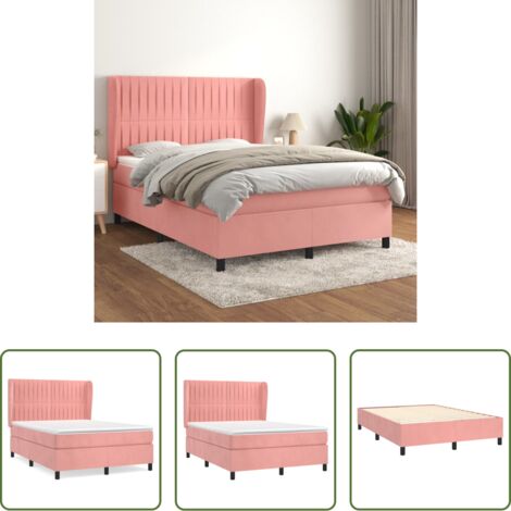 vidaXL Terciopelo rosa -  Cama box spring con colchón terciopelo rosa 140x200 cm