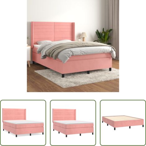 vidaXL Terciopelo rosa -  Cama box spring con colchón terciopelo rosa 140x200 cm