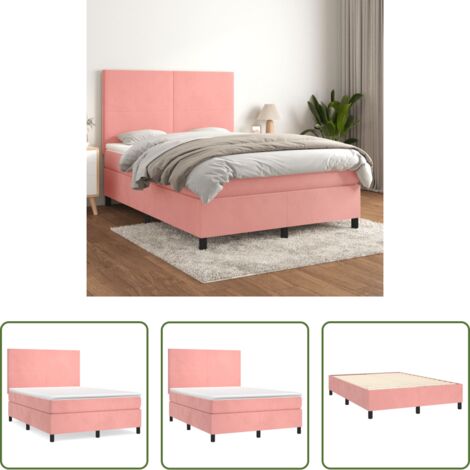 vidaXL Terciopelo rosa -  Cama box spring con colchón terciopelo rosa 140x200 cm