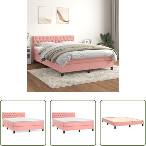 vidaXL Terciopelo rosa -  Cama box spring con colchón terciopelo rosa 140x200 cm