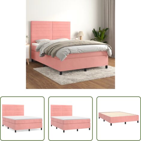 vidaXL Terciopelo rosa -  Cama box spring con colchón terciopelo rosa 140x200 cm