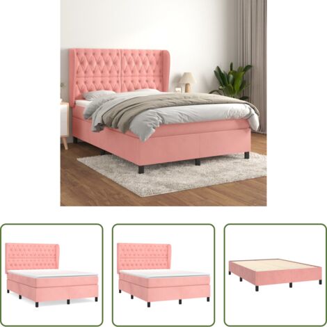 vidaXL Terciopelo rosa -  Cama box spring con colchón terciopelo rosa 140x200 cm