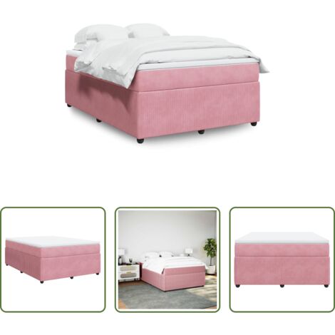 vidaXL Terciopelo rosa -  Cama box spring con colchón terciopelo rosa 140x200 cm