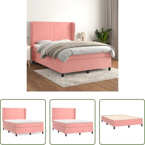 vidaXL Terciopelo rosa -  Cama box spring con colchón terciopelo rosa 140x200 cm