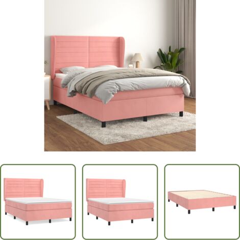 vidaXL Terciopelo rosa -  Cama box spring con colchón terciopelo rosa 140x200 cm