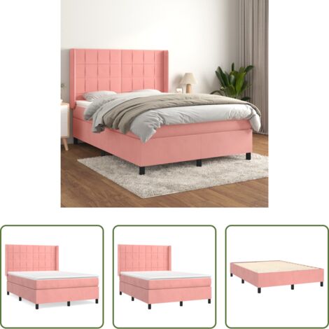 vidaXL Terciopelo rosa -  Cama box spring con colchón terciopelo rosa 140x200 cm