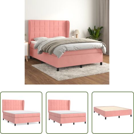 vidaXL Terciopelo rosa -  Cama box spring con colchón terciopelo rosa 140x200 cm