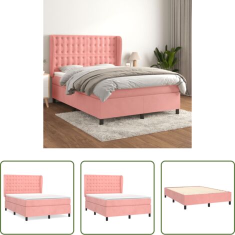 vidaXL Terciopelo rosa -  Cama box spring con colchón terciopelo rosa 140x200 cm