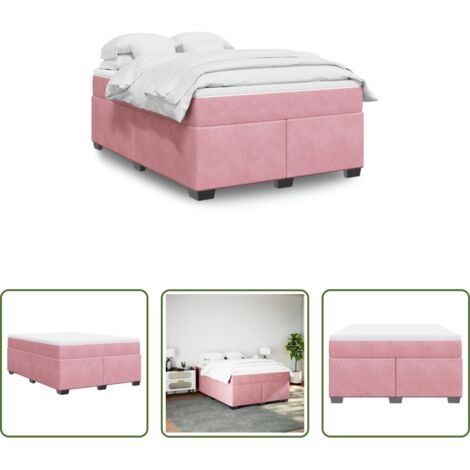 vidaXL Terciopelo rosa -  Cama box spring con colchón terciopelo rosa 160x200 cm