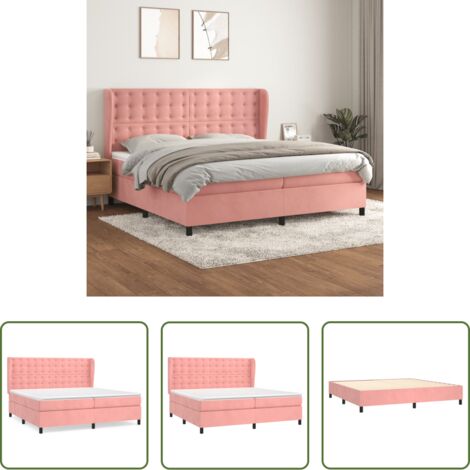vidaXL Terciopelo rosa -  Cama box spring con colchón terciopelo rosa 200x200 cm