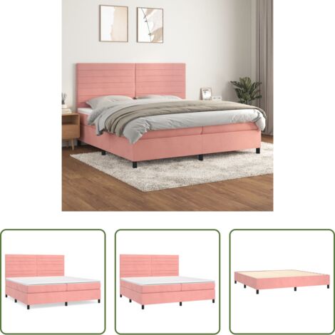 vidaXL Terciopelo rosa -  Cama box spring con colchón terciopelo rosa 200x200 cm