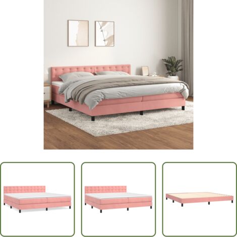 vidaXL Terciopelo rosa -  Cama box spring con colchón terciopelo rosa 200x200 cm
