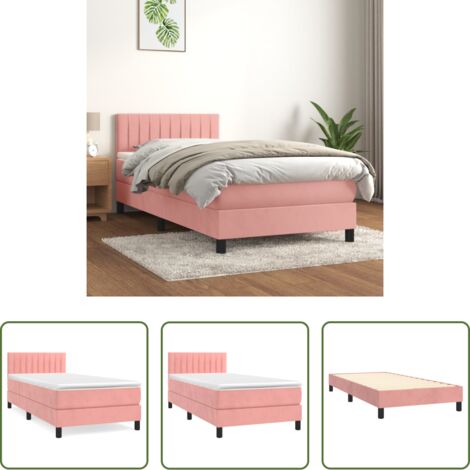 vidaXL Terciopelo rosa -  Cama box spring con colchón terciopelo rosa 80x200 cm