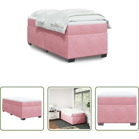 vidaXL Terciopelo rosa -  Cama box spring con colchón terciopelo rosa 90x190 cm