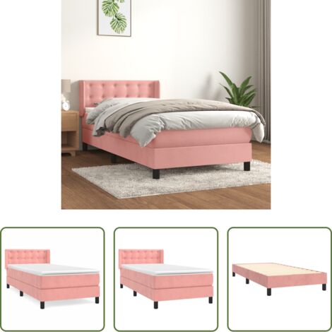 vidaXL Terciopelo rosa -  Cama box spring con colchón terciopelo rosa 90x190 cm