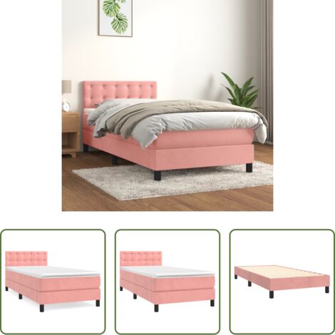 vidaXL Terciopelo rosa -  Cama box spring con colchón terciopelo rosa 90x190 cm