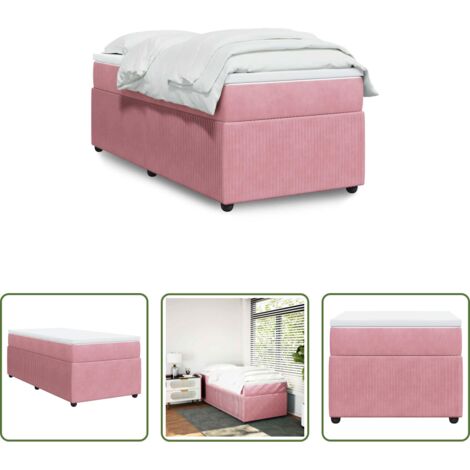 vidaXL Terciopelo rosa -  Cama box spring con colchón terciopelo rosa 90x190 cm