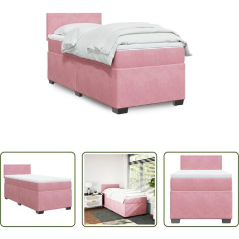 vidaXL Terciopelo rosa -  Cama box spring con colchón terciopelo rosa 90x190 cm