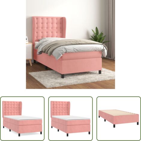 vidaXL Terciopelo rosa -  Cama box spring con colchón terciopelo rosa 90x190 cm