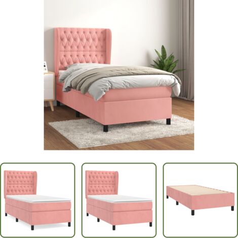 vidaXL Terciopelo rosa -  Cama box spring con colchón terciopelo rosa 90x190 cm