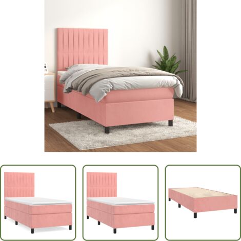 vidaXL Terciopelo rosa -  Cama box spring con colchón terciopelo rosa 90x190 cm