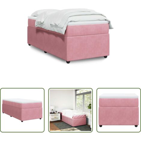 vidaXL Terciopelo rosa -  Cama box spring con colchón terciopelo rosa 90x200 cm