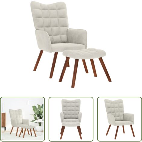 vidaXL Terciopelo -  Sillón relajante con taburete de terciopelo color crema