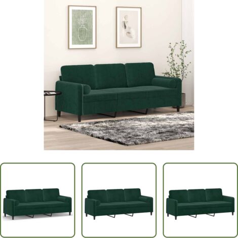 vidaXL Terciopelo -  Sofá de 3 plazas con cojines terciopelo verde oscuro 180 cm