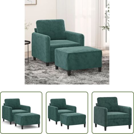 vidaXL Terciopelo verde oscuro -  Sillón con taburete terciopelo verde oscuro 60 cm