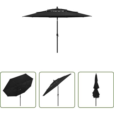 vidaXL Terrasse -  Sonnenschirm mit Aluminium-Mast 3-lagig Schwarz 3,5 m