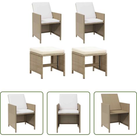 vidaXL Terrassenstuhl -  Gartenstühle mit Hocker 2 Stk. Poly Rattan Beige