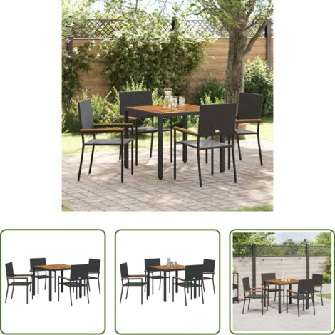 vidaXL Terraza -  Conjunto de Comedor de Jardín 5 pcs Negro ratán sintético