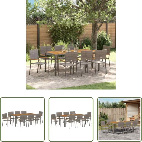 vidaXL Terraza -  Conjunto de Comedor de Jardín 9 pcs Gris ratán sintético