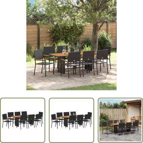 vidaXL Terraza -  Conjunto de Comedor de Jardín 9 pcs Negro ratán sintético
