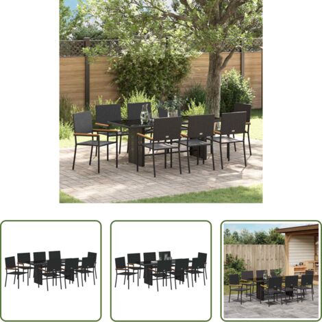 vidaXL Terraza -  Conjunto de Comedor de Jardín 9 pcs Negro ratán sintético
