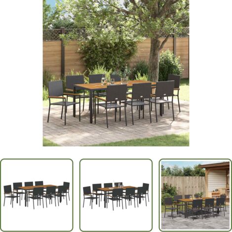 vidaXL Terraza -  Conjunto de Comedor de Jardín 9 pcs Negro ratán sintético