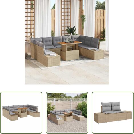 vidaXL Terraza -  Conjunto de Comedor de Jardín con cojín 10 pcs Beige y gris