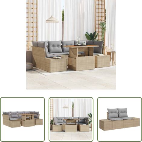 vidaXL Terraza -  Conjunto de Comedor de Jardín con cojín 7 pcs Beige y gris