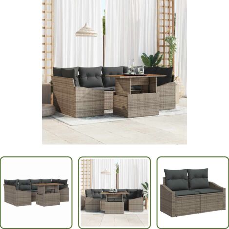 vidaXL Terraza -  Conjunto de Comedor de Jardín con cojín 7 pcs Gris y marrón