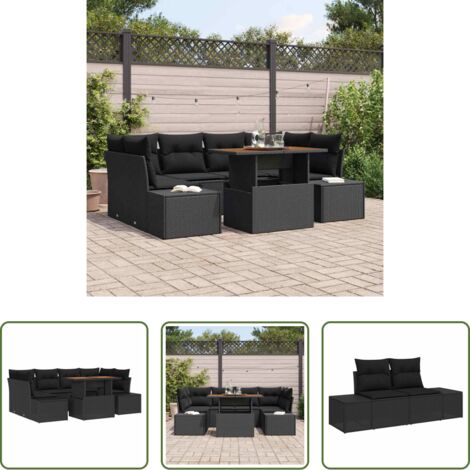 vidaXL Terraza -  Conjunto de Comedor de Jardín con cojín 7 pcs Negro y Marrón