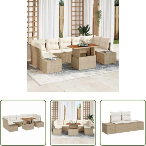 vidaXL Terraza -  Conjunto de Comedor de Jardín con cojín 8 pcs Beige y Crema
