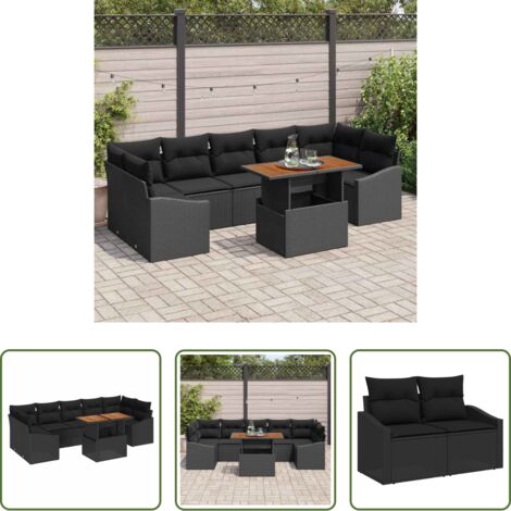 vidaXL Terraza -  Conjunto de Comedor de Jardín con cojín 8 pcs Negro y Marrón