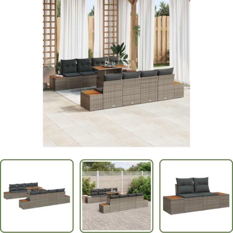vidaXL Terraza -  Conjunto de Comedor de Jardín con cojín 9 pcs Gris y marrón
