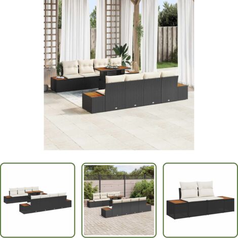 vidaXL Terraza -  Conjunto de Comedor de Jardín con cojín 9 pcs Negro y Beige
