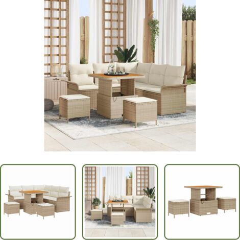 vidaXL Terraza -  Conjunto de sofá de jardín con cojín 8 pcs Beige y Crema