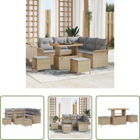 vidaXL Terraza -  Conjunto de sofá de jardín con cojín 8 pcs Beige y Gris Claro
